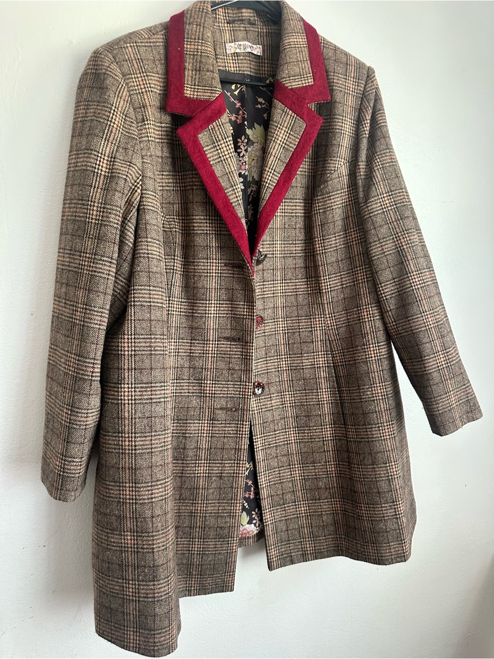 Joe Browns Brown Plaid Coat with Floral Lining
